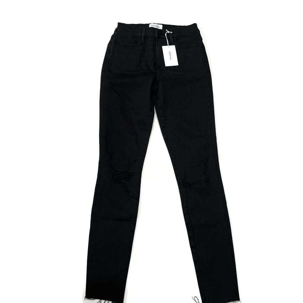 Frame Le High Skinny Jeans Womens 28‎ Raw Edge Hem Blackfish Rips Stretch New